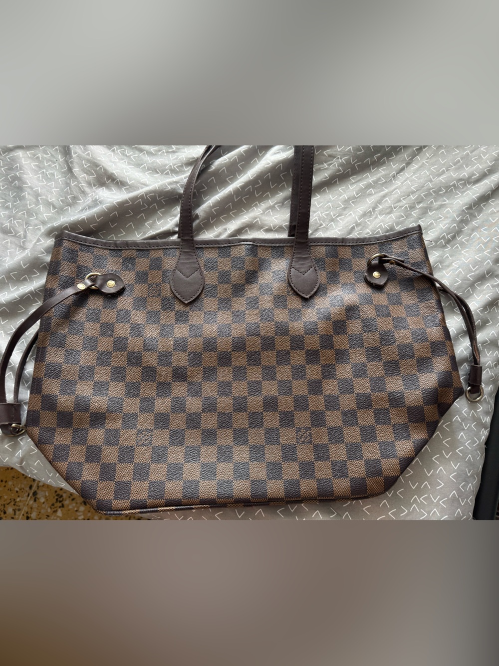 Brown Checkered Tote Bag with Dark Brown Trim